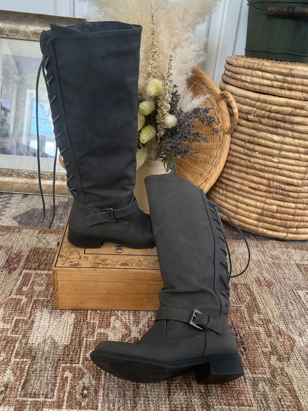 XOXO Women’s Tall Riding Boots Gray Mykie A Boots Size 6M